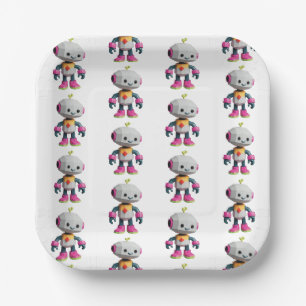 Plato De Papel Niños Robot Personalizables