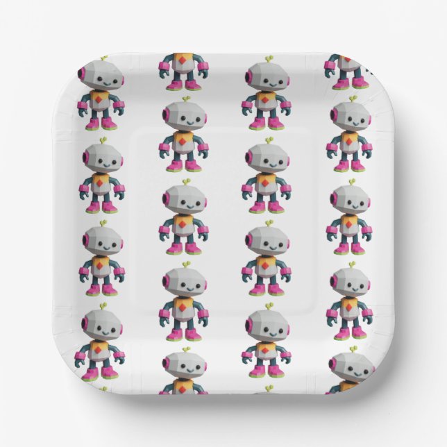 Plato De Papel Niños Robot Personalizables (Anverso)