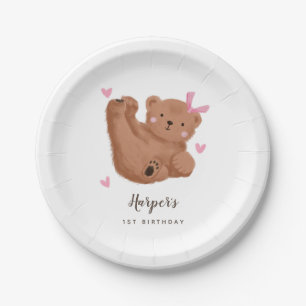 Plato De Papel Niños rosados con oseos rústicos Fiesta de cumpl