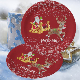 Plato De Papel Niños Santa Navidades Reindeer Sleigh Snowflake Re