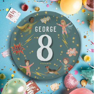 Plato De Papel Niños Superhéroes modernos de Guay Niños Cumpleaño