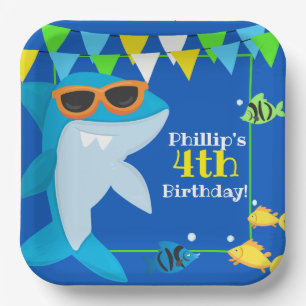 Plato De Papel Niños Tiburón Azul Cumpleaños Fintástico