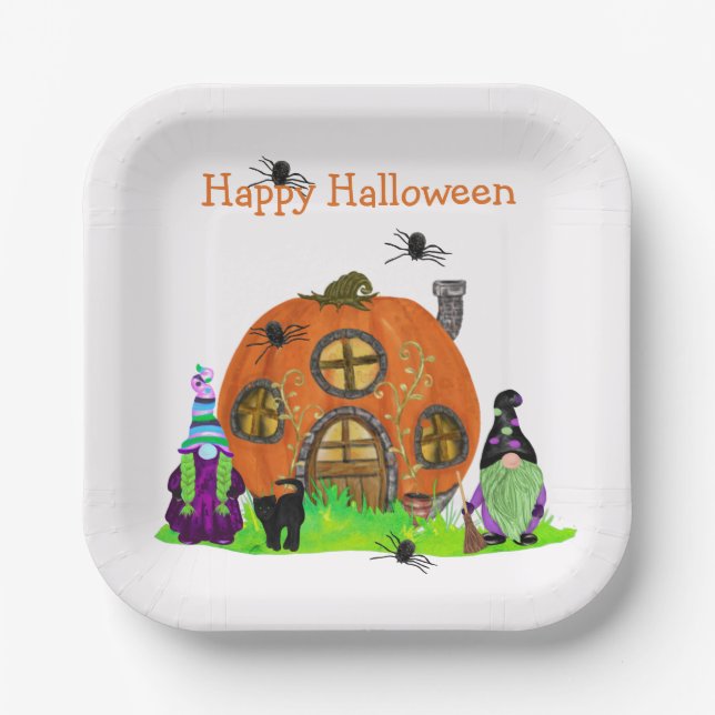 Plato De Papel Niños Whimsical Gnomes Halloween (Anverso)