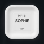 Plato De Papel No 18 French Chic 18th Birthday Party<br><div class="desc">Add a touch of chic French-inspired elegance to an unforgettable celebration with these Chic French No. 18 Birthday Party Plates. Designed with a stylish “No. 18” lettering and personalized with a custom name, Est. year and location, these paper plates elevate any 18th birthday party table setting with a sophisticated, fashion-forward...</div>