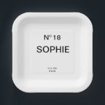 Plato De Papel No 18 French Chic 18th Birthday Party<br><div class="desc">Add a touch of chic French-inspired elegance to an unforgettable celebration with these Chic French No. 18 Birthday Party Plates. Designed with a stylish “No. 18” lettering and personalized with a custom name, Est. year and location, these paper plates elevate any 18th birthday party table setting with a sophisticated, fashion-forward...</div>