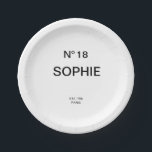 Plato De Papel No 18 French Chic 18th Birthday Party<br><div class="desc">Add a touch of chic French-inspired elegance to an unforgettable celebration with these Chic French No. 18 Birthday Party Plates. Designed with a stylish “No. 18” lettering and personalized with a custom name, Est. year and location, these paper plates elevate any 18th birthday party table setting with a sophisticated, fashion-forward...</div>