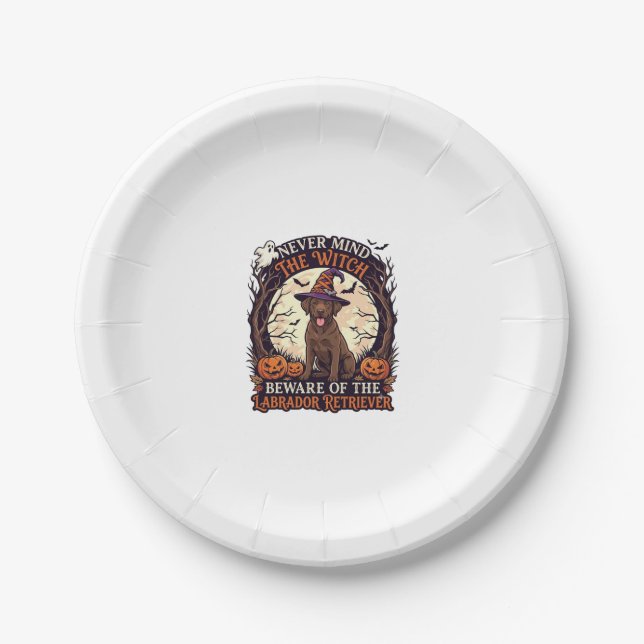 Plato De Papel No Importa Bruja Cuidado Labrador Retriever Hallow (Anverso)
