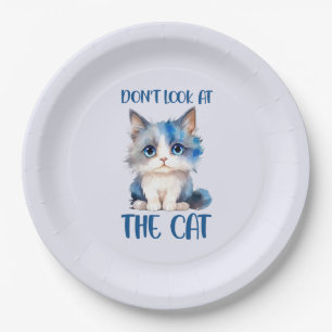 Plato De Papel No mires al gato - Adorable gatito azul