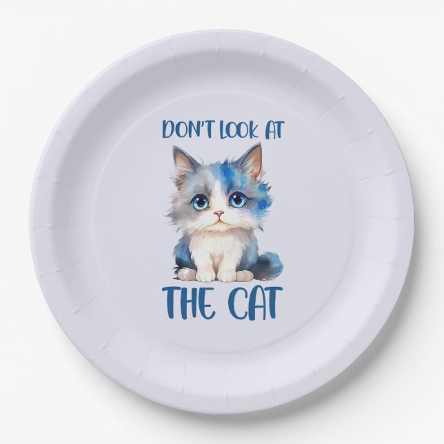 Plato De Papel No mires al gato - Adorable gatito azul (Anverso)