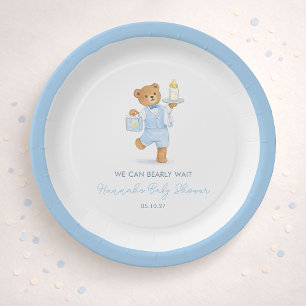 Plato De Papel No Podemos Esperar Cute Niño Azul Teddy Baby Showe