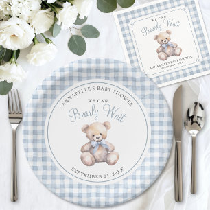 Plato De Papel No Podemos Esperar Más Fiesta de Bebé de Oso Azul