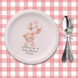 Plato De Papel No podemos esperar mas Lindo oso Rosa Baby shower