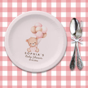 Plato De Papel No podemos esperar mas Lindo oso Rosa Baby shower