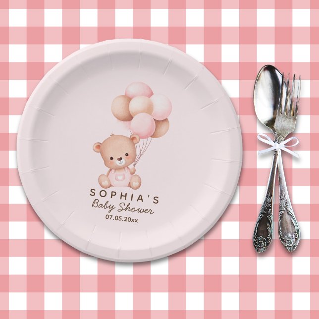 Plato De Papel No podemos esperar mas Lindo oso Rosa Baby shower (Subido por el creador)