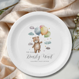 Plato De Papel No podemos esperar Oso Globo Cumpleaños Baby Showe