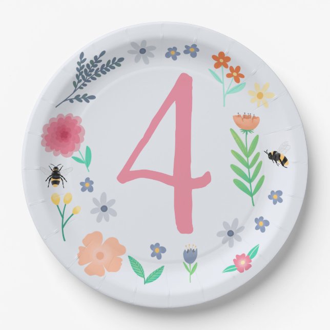 Plato De Papel Noche de Abeja Floral Girly Pink Spring (Anverso)