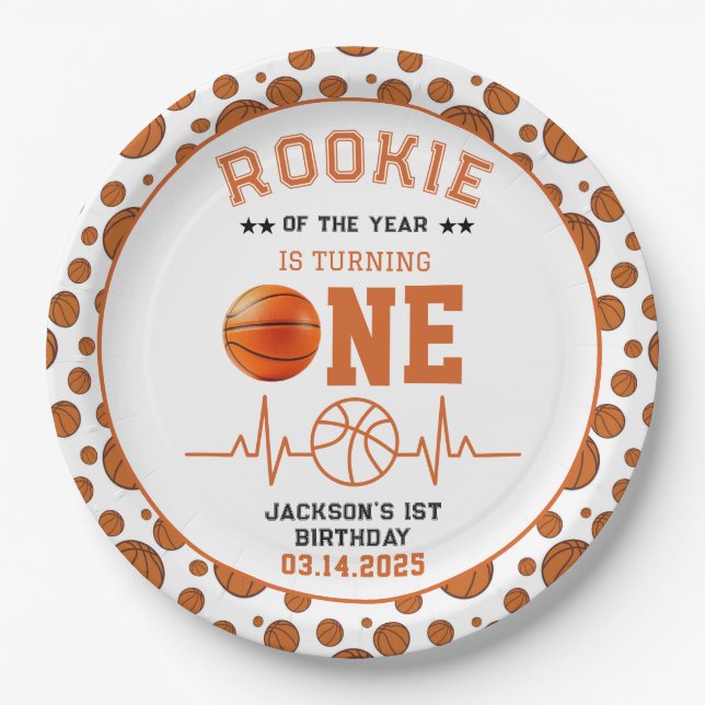 Plato De Papel Noche de baloncesto de cumpleaños 1 (Anverso)