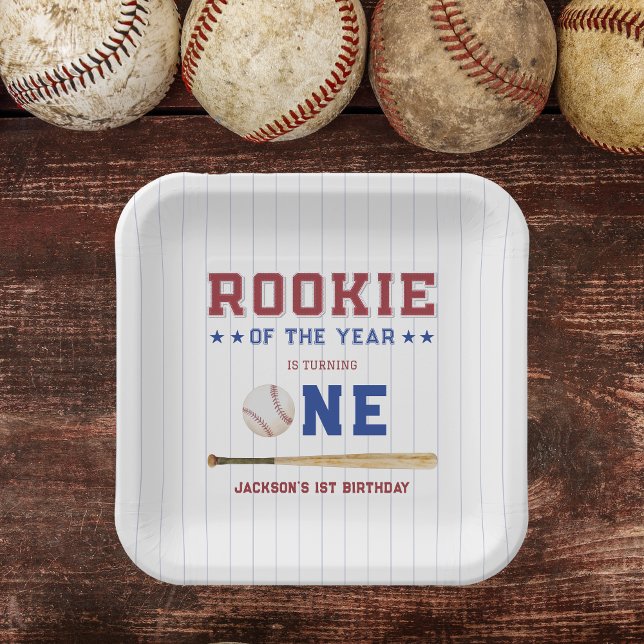 Plato De Papel Noche de béisbol de cumpleaños 1 (Rookie of the Year Baseball Paper Plates)