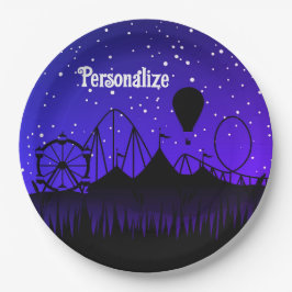 Plato De Papel Noche de carnaval paseo en la feria de verano azul