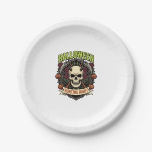 Plato De Papel Noche de caza de Halloween Cuernos Calavera Rosas 