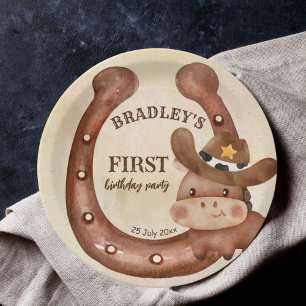 Plato De Papel Noche de cumpleaños de Cowboy, caballo de bebé en