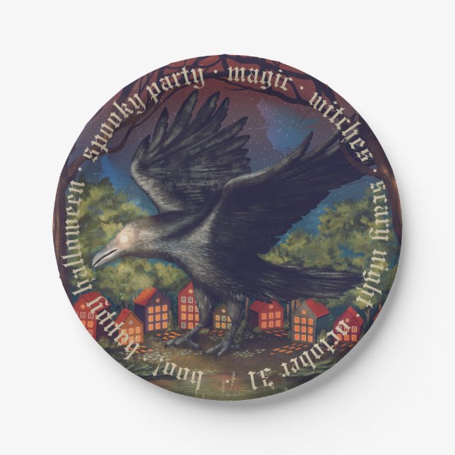 Plato De Papel Noche de Halloween de Raven Moonlight (Anverso)