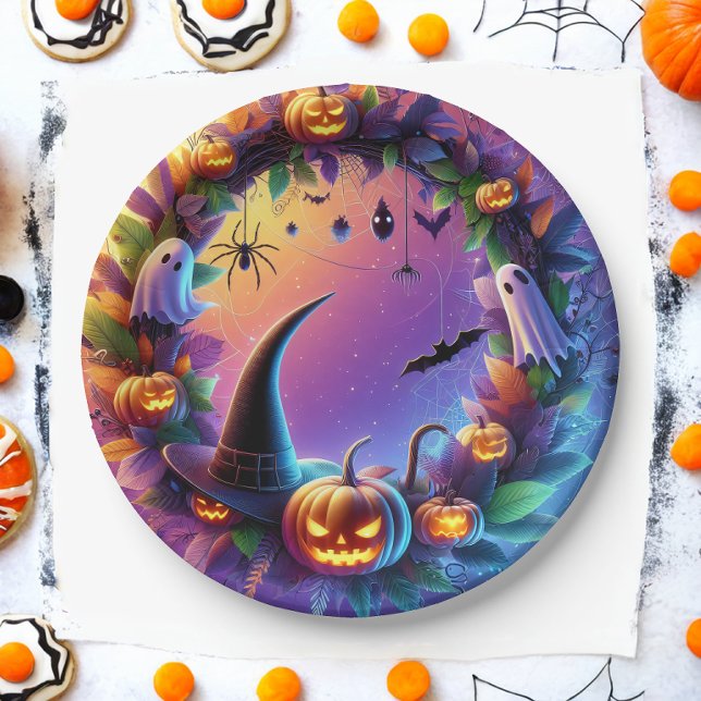 Plato De Papel Noche de Halloween encantada - Placas de papel fes (Subido por el creador)