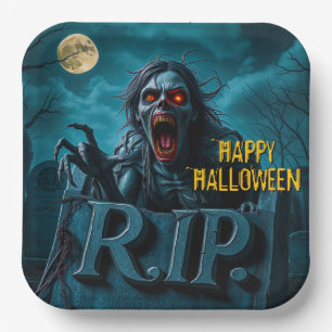 Plato De Papel Noche de Halloween Graveyard Zombie no muerta