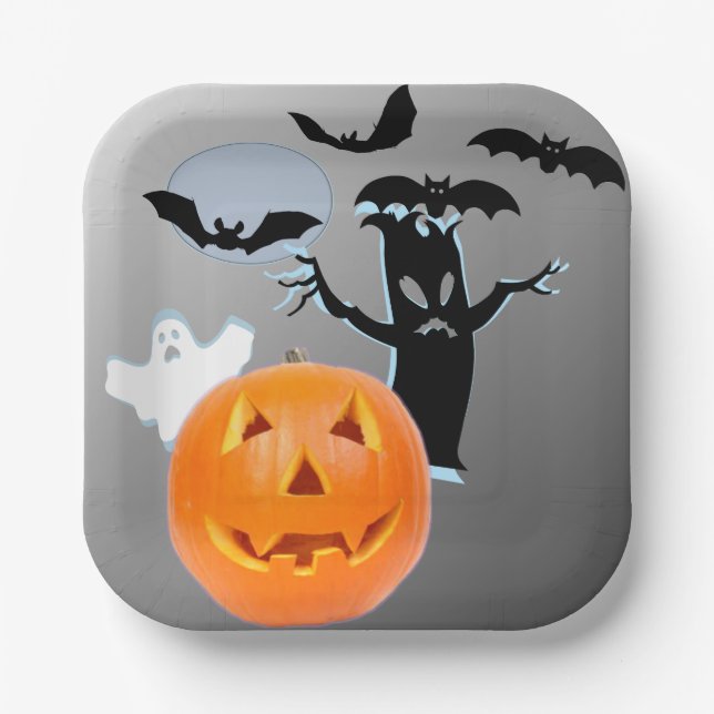 Plato De Papel Noche de Halloween inquietada - Batillos y Fantasm (Anverso)