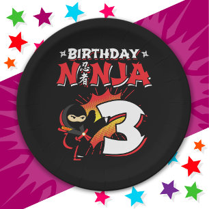 Plato De Papel Noche de historietas de 3 años Ninja Tercer cumple