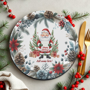 Plato De Papel Noche de Invierno de Santa Claus Wreath Felices Fi