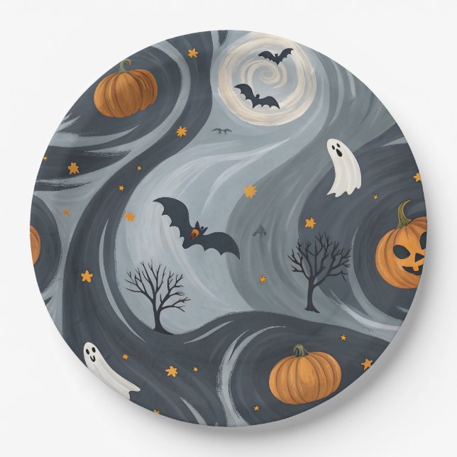 Plato De Papel Noche de la Muerte de Halloween (Anverso)
