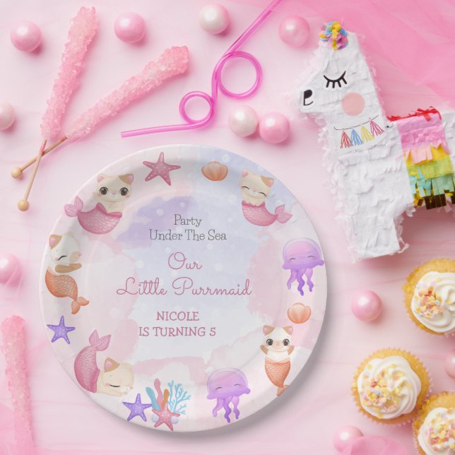 Plato De Papel Noche de moda, sirena, lindo chica (Fiesta)