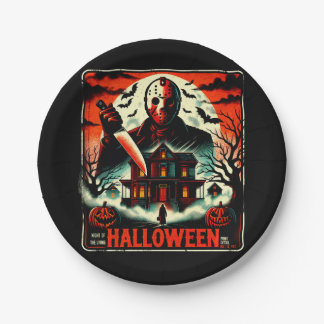Plato De Papel Noche de terror de Halloween retro con vibraciones