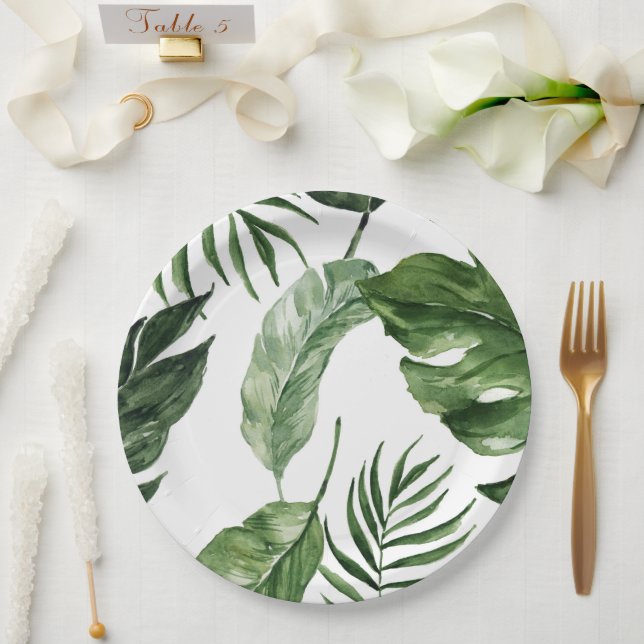 Plato De Papel Noche de verano Tropical Monstera (Boda)