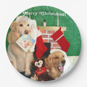 Plato De Papel Noche del golden retriever antes del navidad