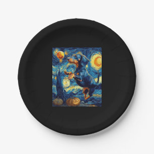 Plato De Papel Noche estrellada de Halloween Puppy Dachshund