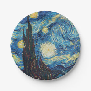 Plato De Papel Noche estrellada de Van Gogh Obra maestra vintage 