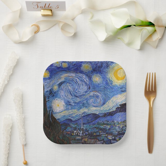 Plato De Papel Noche estrellada: Saint Remy de Vincent Van Gogh (Boda)