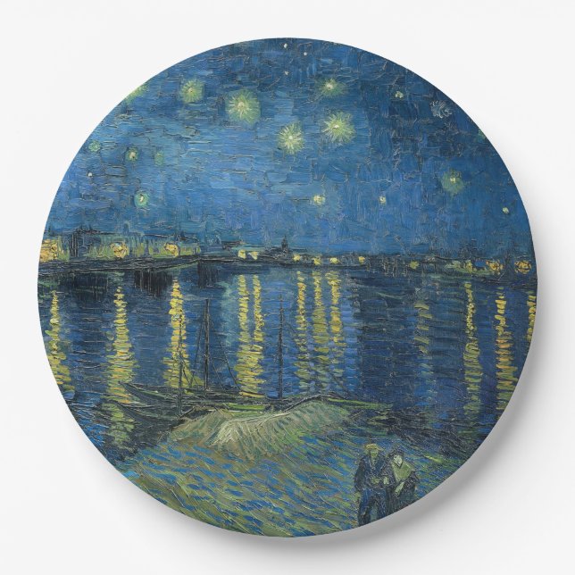 Plato De Papel Noche estrellada sobre el río Ródano (por van Gogh (Anverso)