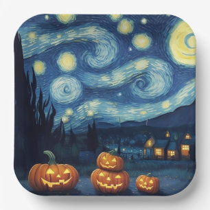 Plato De Papel Noche estrellada Van Gogh Halloween