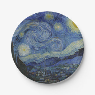 Plato De Papel Noche estrellada y Van Gogh/famoso arte vintage