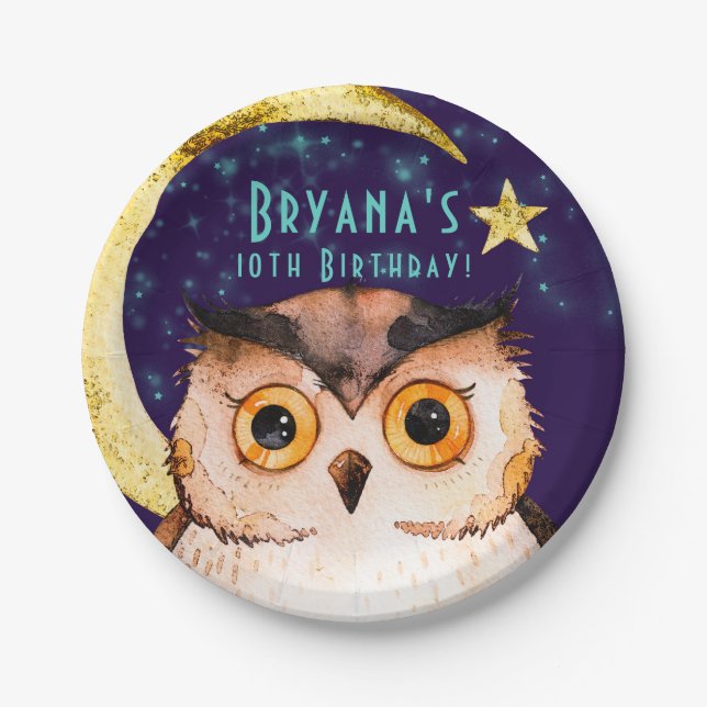 Plato De Papel Noche Lechuga púrpura Fiesta de cumpleaños (Anverso)