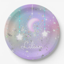 Plato De Papel Noche Pastel cielo brillantes estrellas de la luna