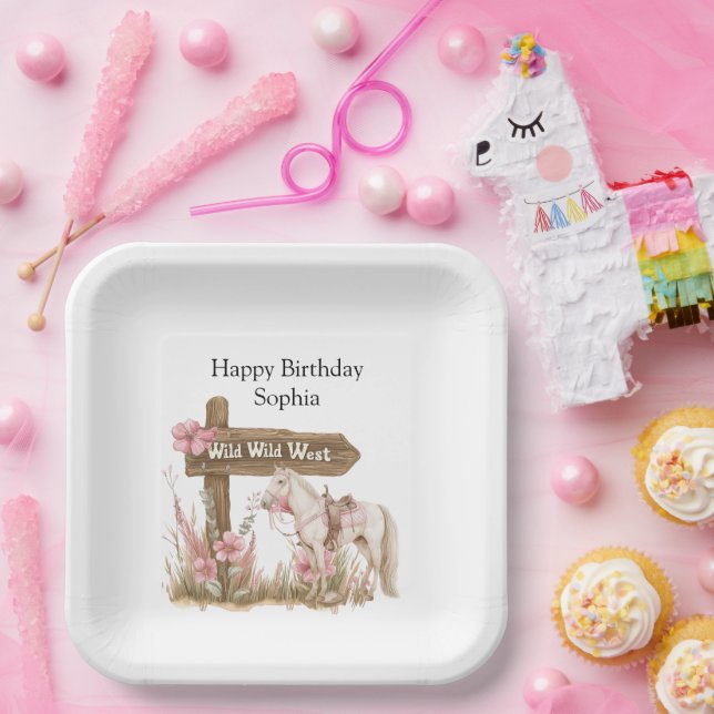 Plato De Papel Noche rosa occidental salvaje cumpleaños de caball (Fiesta)