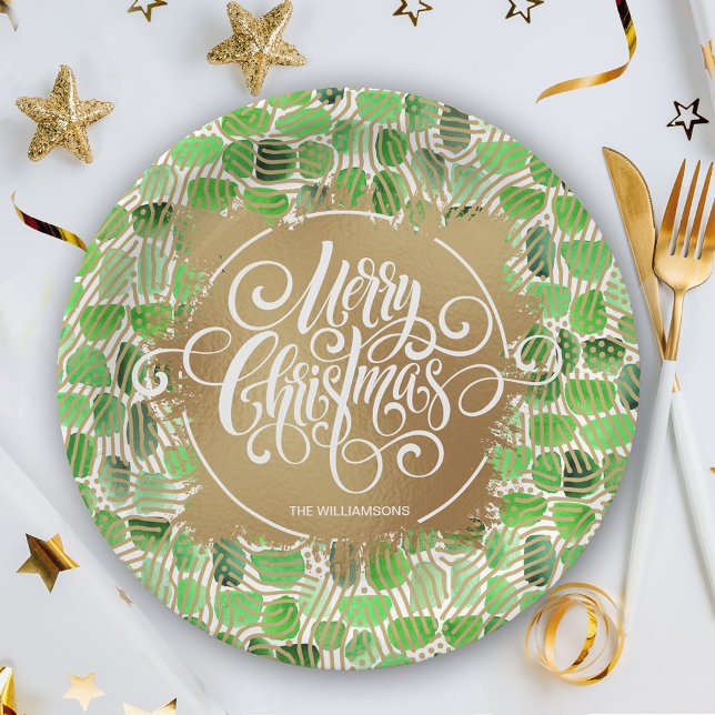Plato De Papel Nochebuena de oro moderno en verde (Subido por el creador)