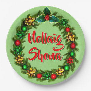 Plato De Papel Nochebuena irlandesa Shona Feliz Navidad 9"
