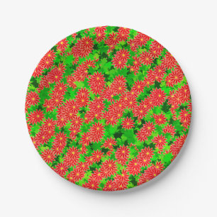 Plato De Papel Nochebuenas Rojas y Acebo Verde