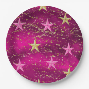 Plato De Papel Noches árabes de Magenta y estrellas de oro