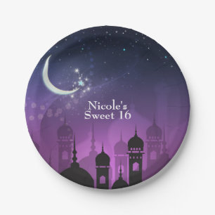 Plato De Papel Noches Árabes Marroquí Luna Morada